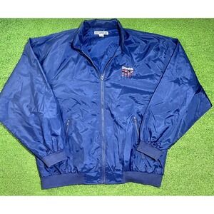 Vintage Carnival Windbreaker LG Blue 90s Jacket Embroidered Full Zip Cruise Wear